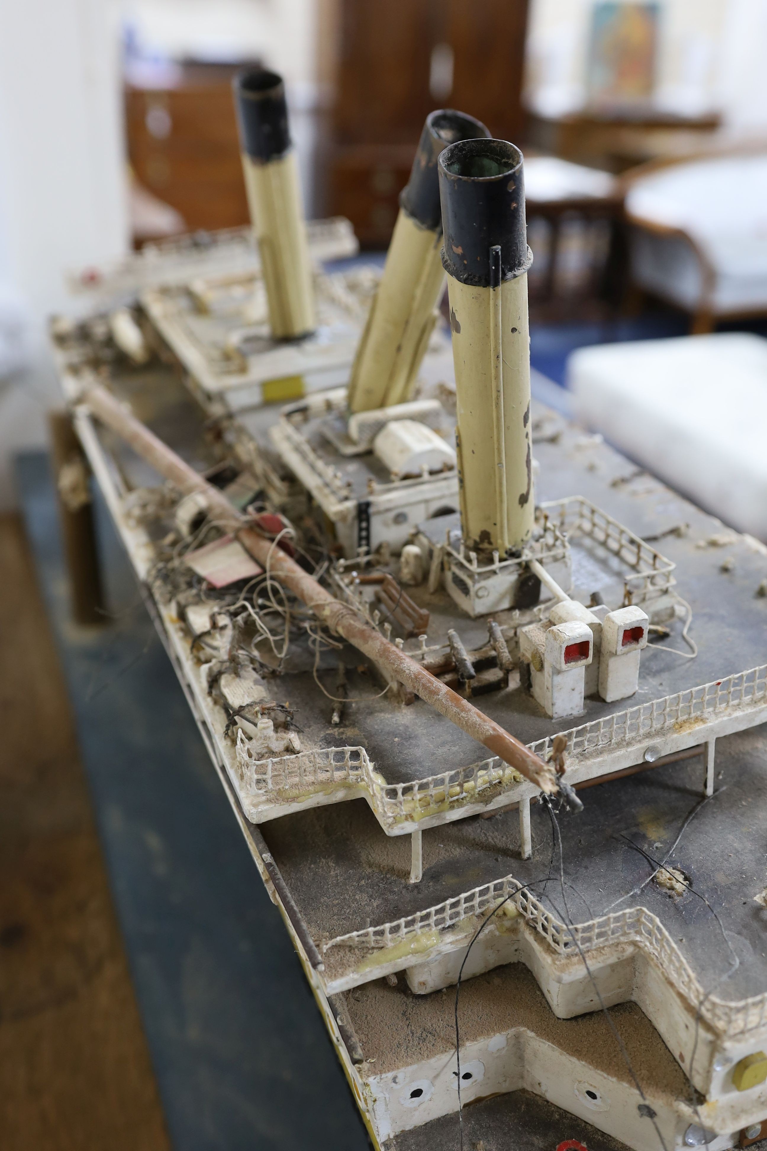 A large vintage scratch built model of The Titanic, length 134cm